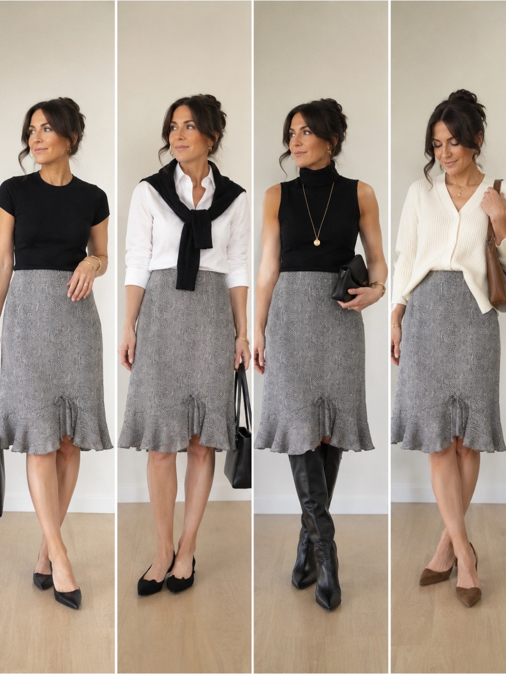 Liz Claiborne Collection Petite 6 Snake Print Ruffle Hem Skirt Y2K Flirty Midi